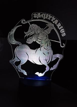 3d нічник "стрілець" (sagittarius)/батарейка/ акриловий світильник зі знаком зодіаку