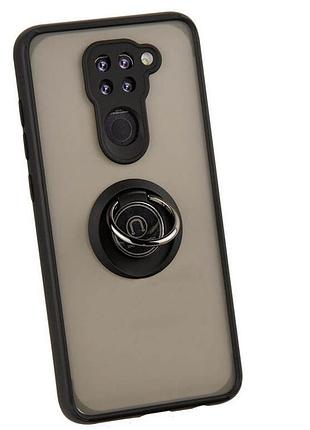 Чехол fiji colorframe для xiaomi redmi note 9 матовый бампер с кольцом подставкой black