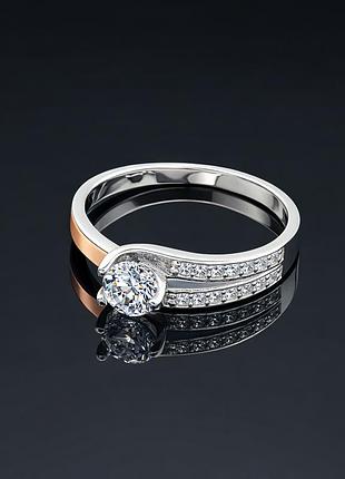 Серебряное кольцо с золотыми вставками удача 20.5
