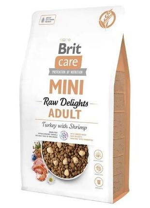 Сухий корм суперпреміум класу brit care mini raw delights із індичкою та креветками для дорослих собак малих порід.