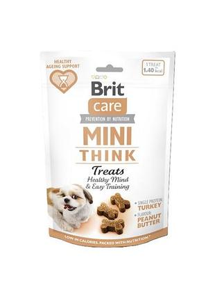 Brit care mini triats think - полувлажные функциональные лакомства с индейкой и арахисовой пастой для собак малых пород