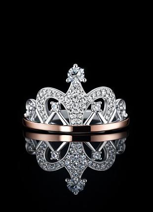 Серебряное кольцо корона с золотыми вставками 21