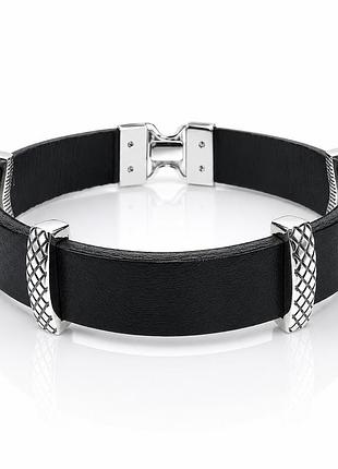 Кожаный браслет с серебряными вставками