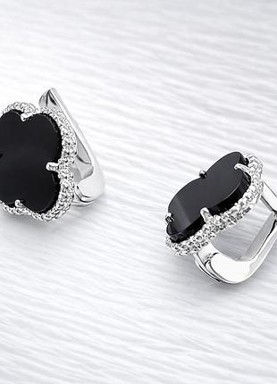 Серебряные серьги очаровательный чотырехлистник