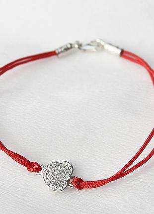 Серебряный браслет с красной нитью сердце 19