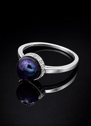 Серебряное кольцо с жемчугом дама 19