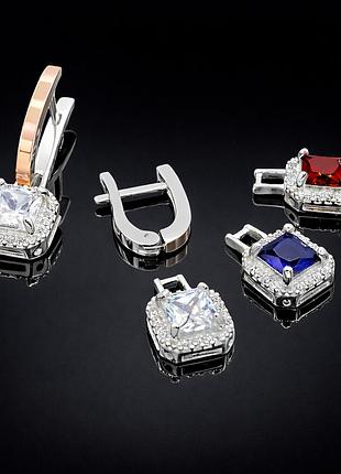Серебряные серьги с золотыми вставками и сменными подвесками