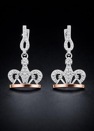 Серебряные серьги с золотыми вставками корона