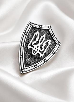 Серебряный кулон щит с гербом украины