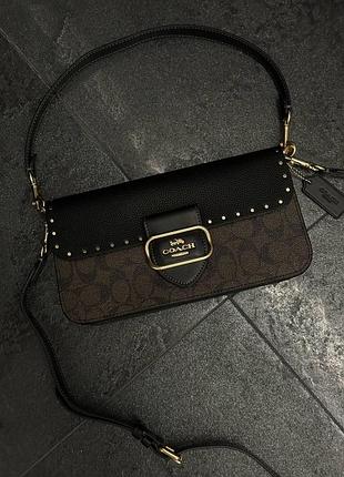Coach morgan shoulder bag brown/black with rivets