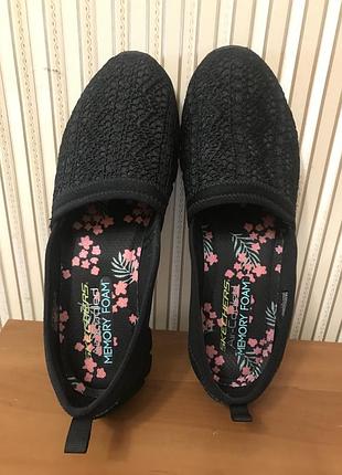 Жіночі балетки skechers чорні мереживні 39 (26-8.5)