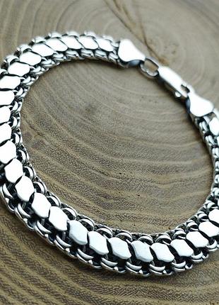 Срібний браслет подвійний бісмарк з накладками