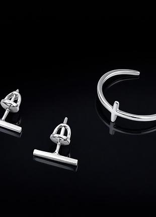 Серебряное кольцо и серьги лаконичность