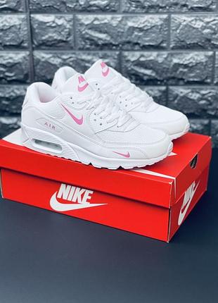 Nike air max жіночі білі кросівки з рожевими акцентами | комфорт та стиль кожа/сетка женские аір мах всегда модные  35-41