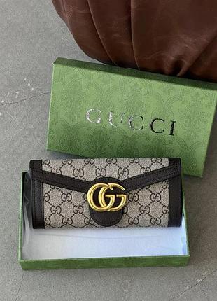 Жіночий шкіряний гаманець конверт 20х10 см з візитницею портмоне gucci в коробочці кошельок від гуччі