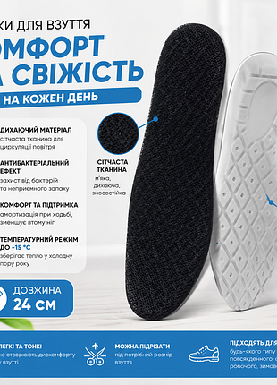 Антибактеріальні устілки 24 см | сітчаста тканина + поліуретан | комфорт і амортизація