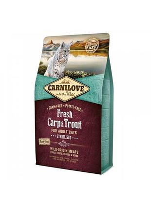 Сухий корм carnilove fresh carp & trout для стерилізованих дорослих котів карнілав для стерилізованих котів з карлом карнілав з рибою