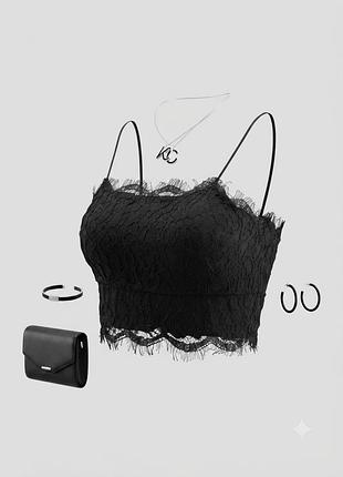 Эффектный черный кружевной кроп-топ missguided, размер 8/36/s 🖤✨