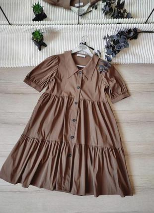Хлопковое шоколадное платье zara 13-14 лет