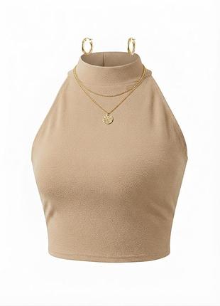 Стильный бежевый кроп-топ под горло boohoo, размер 14/42/xl 🤎✨