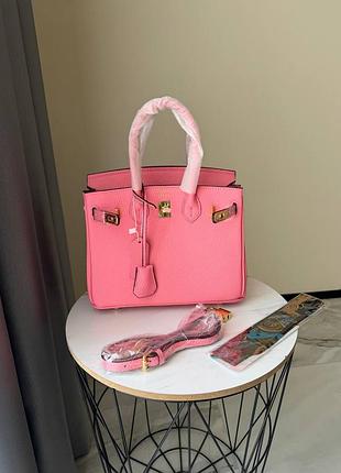 Брендова шкіряна сумка h. birkin 25 натуральна шкіра натуральна шкiра преміум люкс колір рожевий малиновий фуксія бордовий жовтогарячий