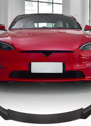 Накладка на передній бампер lip v1 (2021-2026, карбон) для tesla model s 2012- рр
