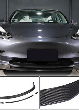 Накладка на передній бампер lip v2 (2017-2023, карбон) для tesla model 3 2017- рр