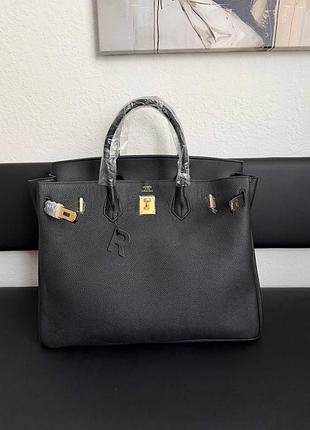 Брендова шкіряна сумка h. birkin 40 натуральна шкіра натуральна шкiра преміум люкс велика чорна сумочка