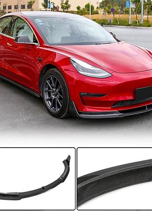 Накладка на передній бампер lip v1 (2017-2023, карбон) для tesla model 3 2017- рр
