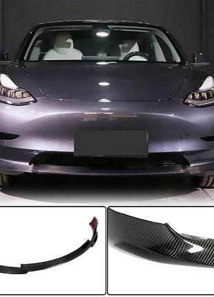 Накладка на передній бампер lip v7 (2017-2023, карбон) для tesla model 3 2017- рр