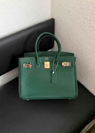 Брендова шкіряна сумка h. birkin 30 натуральна шкіра натуральна шкiра преміум люкс зелена смарагдова сумочка