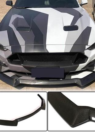 Накладка на передній бампер lip (2017-2020, карбон) для ford mustang рр