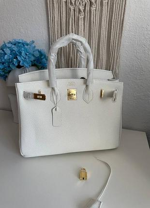 Брендовая кожаная сумка h. birkin 35 натуральная кожа натуральна шкiра премиум люкс белая сумочка