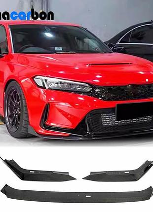Накладка на передний бампер lip v2 (карбон) для honda civic hb 2021- гг