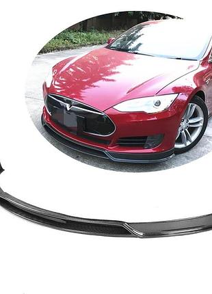 Накладка на передній бампер lip v2 (2012-2016, карбон) для tesla model s 2012- рр