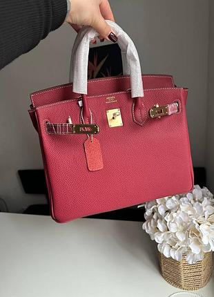Брендовая кожаная сумка h. birkin 30 натуральная кожа натуральна шкiра премиум люкс вишнёвая красная сумочка