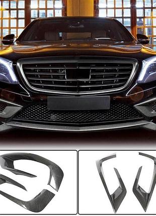 Накладки на передній бампер v1 (для s63 amg 2014-2017, карбон) для mercedes s-сlass w222 рр