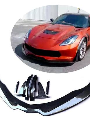 Накладка на передний бампер lip (2013-2017, карбон) для chevrolet corvette c7