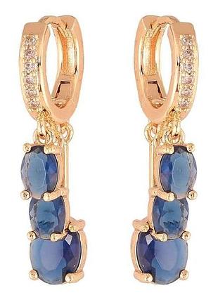 Серьги подвески на кольцах ml 18k подвески с синими кристаллами 303419 тм xuping