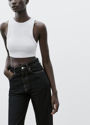 Базовый укорочённый белый топ в рубчик халтер zara майка топик маечка зара