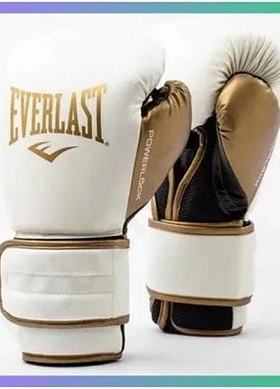 Боксерські рукавиці everlast powerlock 2r training glove 16 унцій білий золотий унісекс для тренувань sku_p00003051