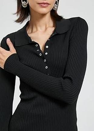 Черная кофточка в рубчик с длинным рукавом в стиле поло от zara