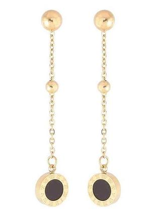 Серьги пусеты ttm stainless steel 14k подвески с узором циферблат ø5мм, 2в1 (335865) 4,7см тм xuping