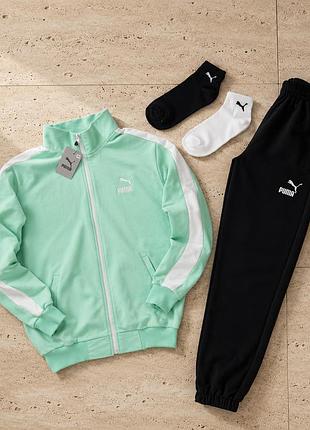 М’ятний спортивний костюм puma, костюм пума з кофтою на блискавці, стильний спорт комплект для жінок xxl