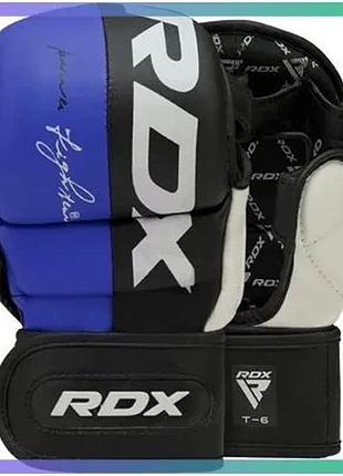 Тренировочные перчатки rdx grappling gloves rex t6 plus черные синие белые для мма унисекс sku_ggr-t6u