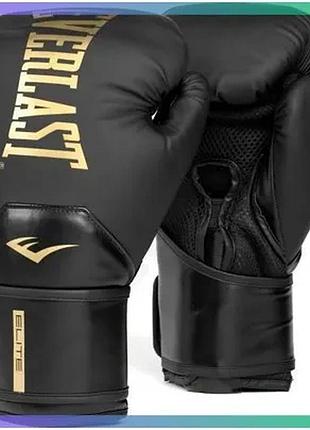 Боксерські рукавиці everlast elite 2 чорні золоті 14 унцій для тренувань та боїв унісекс sku_p00003272
