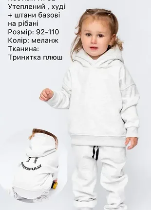 Флис. детский утепленный спортивный костюм. серый меланж. 92-110 hart