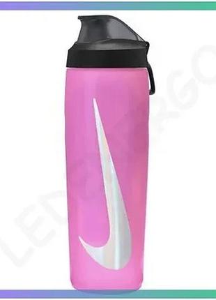 Пляшка для води nike refuel locking lid 709 мл рожевий чорний сріблястий спортивна пляшка для бігу sku_n.100.7668.637.24