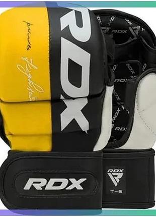 Тренувальні рукавиці rdx grappling gloves rex t6 plus чорні жовті білі xl для мма унісекс спортивні ру sku_ggr-t6y