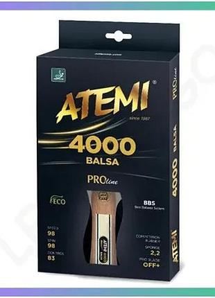 Ракетка для настольного тенниса atemi 4000 pro balsa eco-line off+ для профессионалов 2,2 мм sku_a4000pl